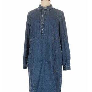 Coldwater Creek Denim Shirt Dress 1X Pockets Long Sleeves with Tabs For Roll Up.